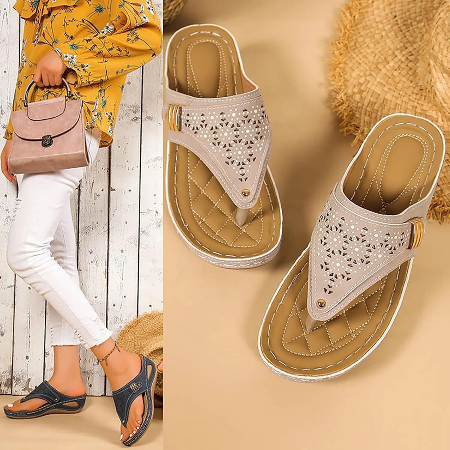 Orthopedic Wedge Sandals for Women Summer Dressy 2025 New Comfortable Arch Support Wedge Sandal Non Slip Flip Flops Shoes Casual Breathable Open Toe Mesh Hollow Sports Beach Sandals