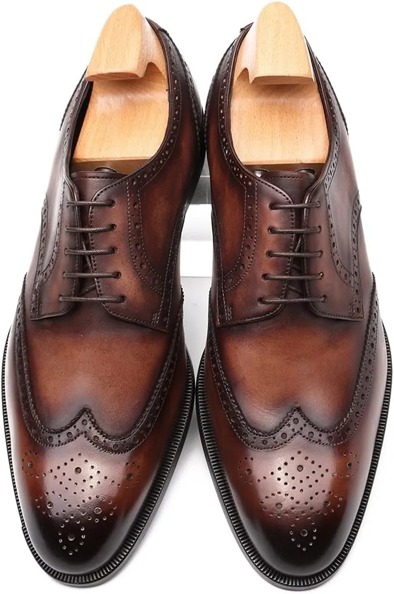 Oxford for Men Formal Shoes Hand Made Dress Italian Genuien Grain Leather Luxury Custom Brogue Wingtips Round Toe Lace Up