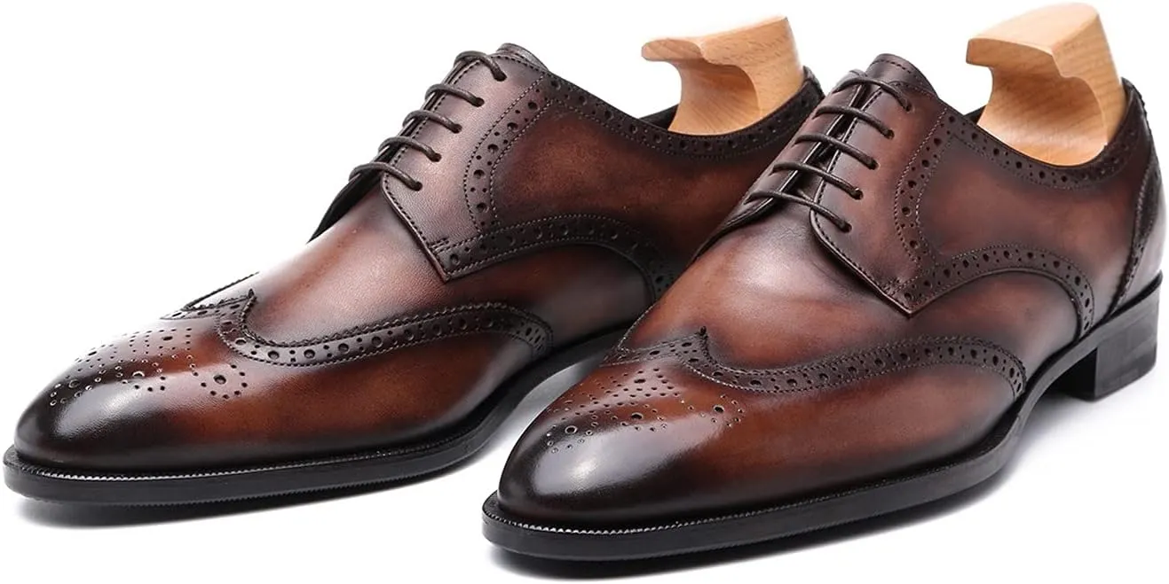 Oxford for Men Formal Shoes Hand Made Dress Italian Genuien Grain Leather Luxury Custom Brogue Wingtips Round Toe Lace Up
