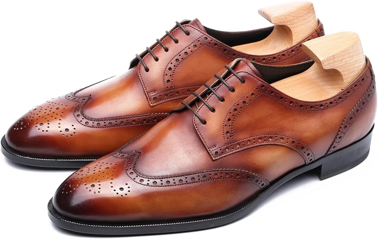 Oxford for Men Formal Shoes Hand Made Dress Italian Genuien Grain Leather Luxury Custom Brogue Wingtips Round Toe Lace Up