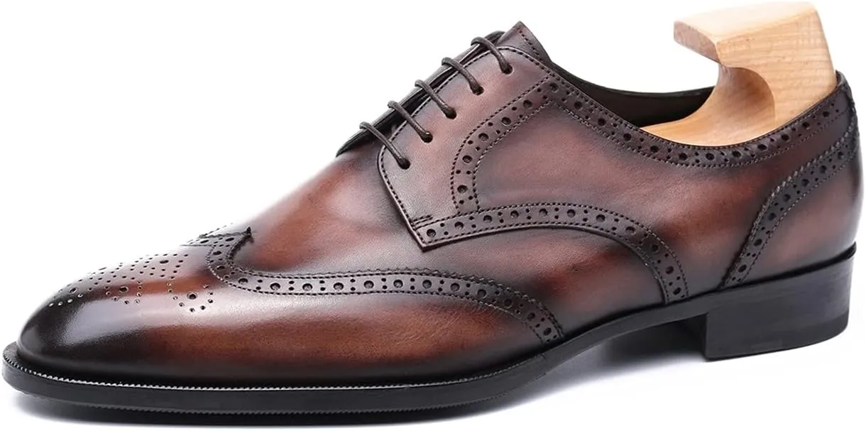 Oxford for Men Formal Shoes Hand Made Dress Italian Genuien Grain Leather Luxury Custom Brogue Wingtips Round Toe Lace Up