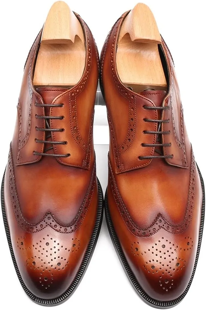 Oxford for Men Formal Shoes Hand Made Dress Italian Genuien Grain Leather Luxury Custom Brogue Wingtips Round Toe Lace Up