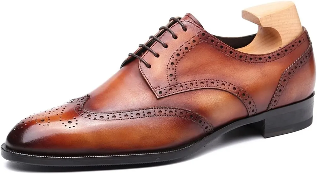 Oxford for Men Formal Shoes Hand Made Dress Italian Genuien Grain Leather Luxury Custom Brogue Wingtips Round Toe Lace Up