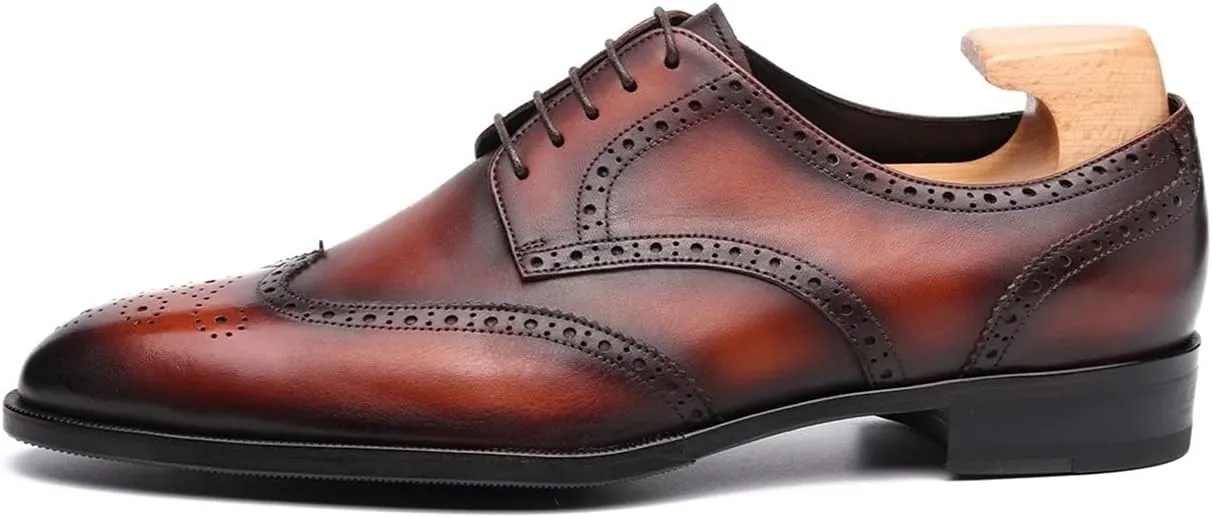 Oxford for men formal shoes handmade dress Italian Genuien grain leather luxury custom brogue wing tips round toe lace up shoes