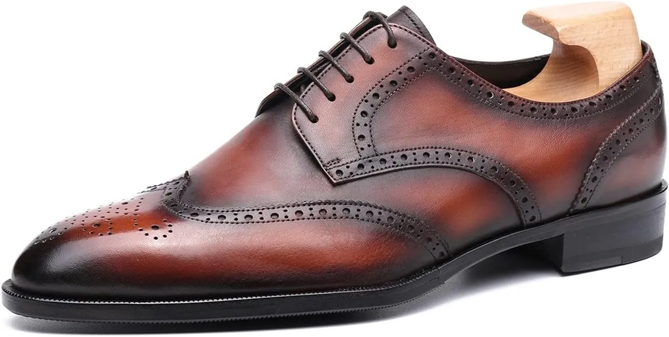 Oxford for men formal shoes handmade dress Italian Genuien grain leather luxury custom brogue wing tips round toe lace up shoes