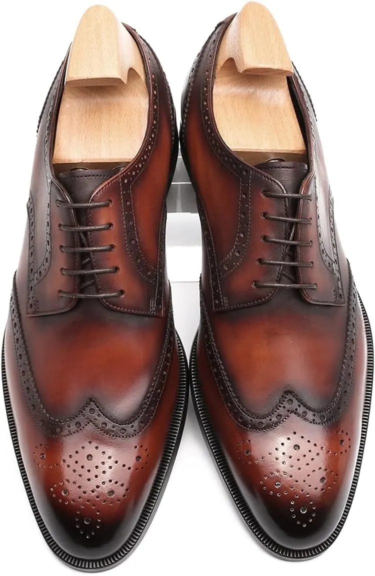 Oxford for men formal shoes handmade dress Italian Genuien grain leather luxury custom brogue wing tips round toe lace up shoes
