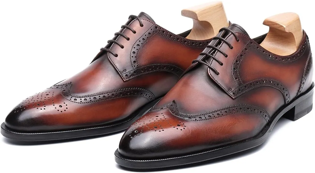 Oxford for men formal shoes handmade dress Italian Genuien grain leather luxury custom brogue wing tips round toe lace up shoes