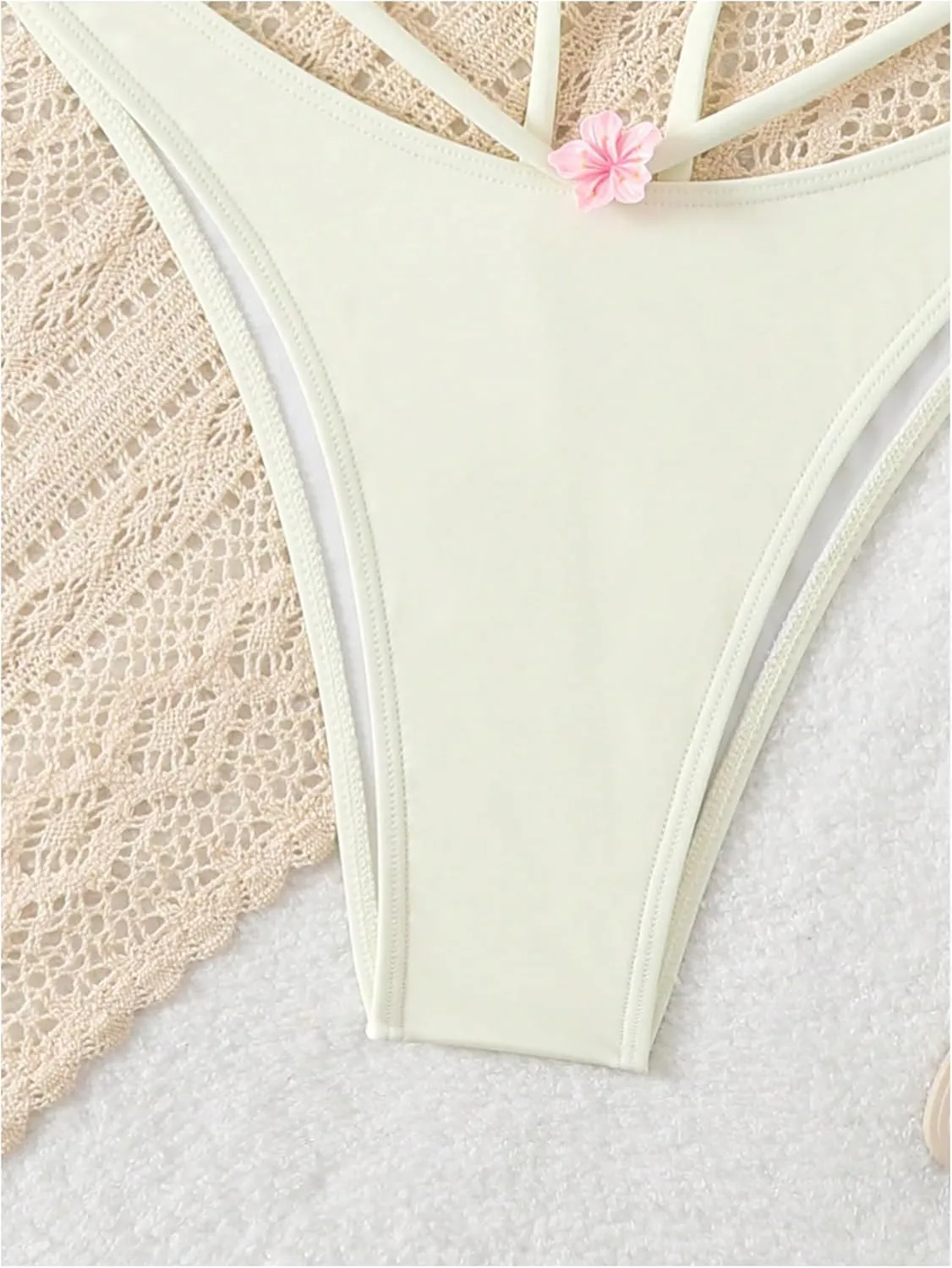 OYOANGLE Women's Bikini Set Tie Shoulder 3D Flower Knot Front Cut Out Cute 2 Piece Swimsuit