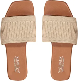 OYOANGLE Women's Flat Sandals Square Open Toe Slippers Dressy Summer Outdoor Slip On