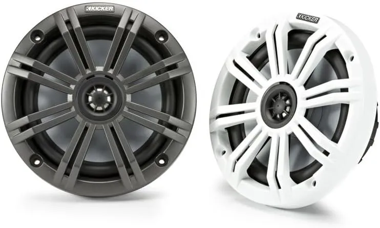 Pair Kicker 45KM654 6.5" 390w Marine Boat Speakers KM65 w/Charcoal White Grilles