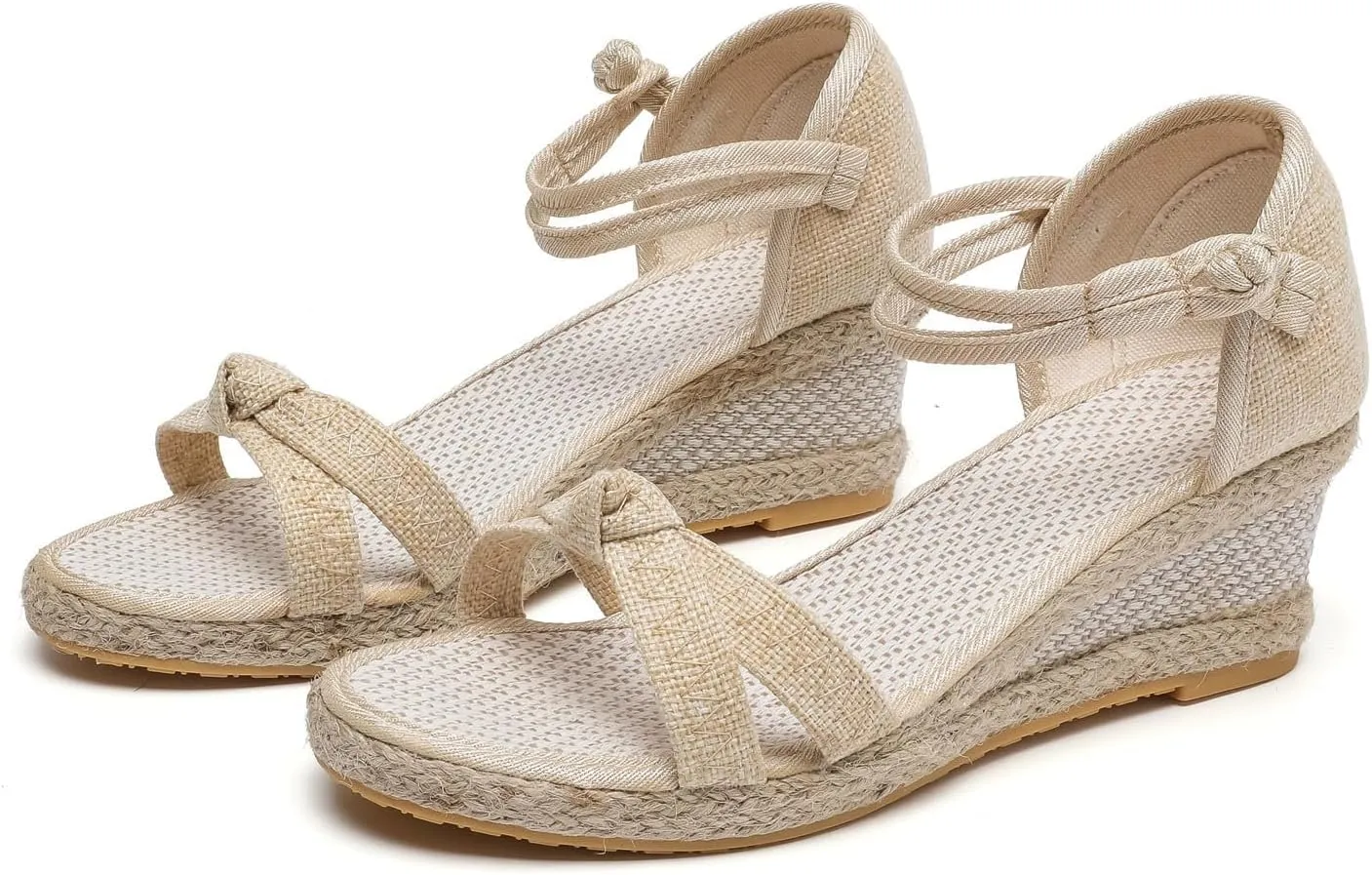 Platform Sandals Women Open Toe Slides Wedge Espadrille Sandals Cute Bow Lace Up Ankle Strap Summer Walking Shoes for All Occasions: Casual, Work, Party