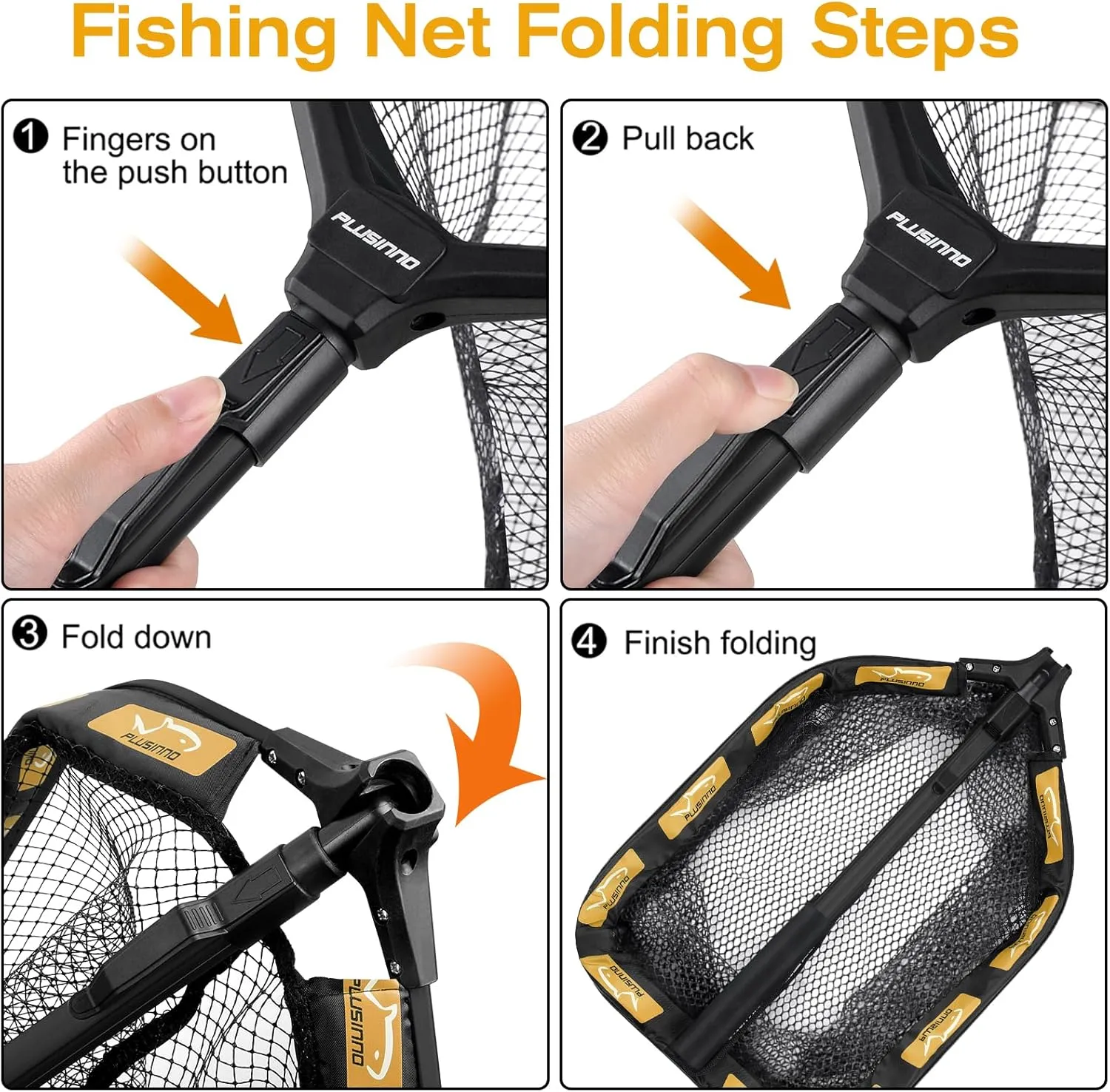 PLUSINNO Floating Fishing Net for Steelhead, Salmon, Fly, Kayak, Catfish, Bass, Trout Fishing, Rubber Coated Landing Net for Easy Catch & Release, Compact & Foldable for Easy Transportation & Storage