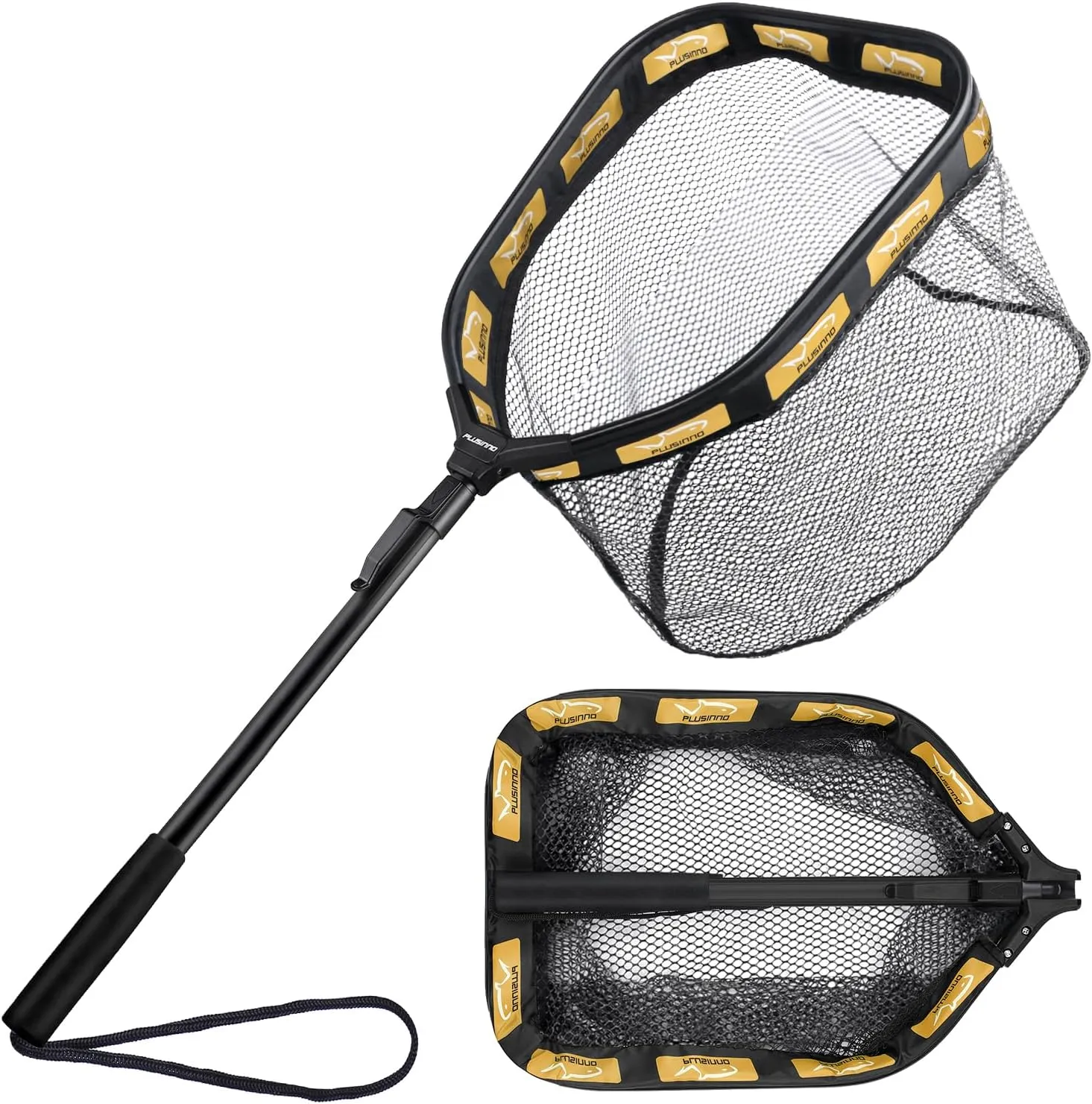 PLUSINNO Floating Fishing Net for Steelhead, Salmon, Fly, Kayak, Catfish, Bass, Trout Fishing, Rubber Coated Landing Net for Easy Catch & Release, Compact & Foldable for Easy Transportation & Storage