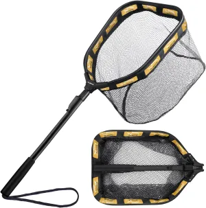 PLUSINNO Floating Fishing Net for Steelhead, Salmon, Fly, Kayak, Catfish, Bass, Trout Fishing, Rubber Coated Landing Net for Easy Catch & Release, Compact & Foldable for Easy Transportation & Storage