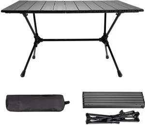 Portable Aluminum Folding Table Outdoor Picnic Table with Carrying Bag, Manually Adjustable Table Height, Ideal for Outdoor Hiking BBQ Camping Fishing