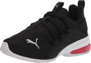 PUMA Unisex-Child Axelion Mesh Sneaker, 12.5Little Kid, Black Silver-High Risk Red