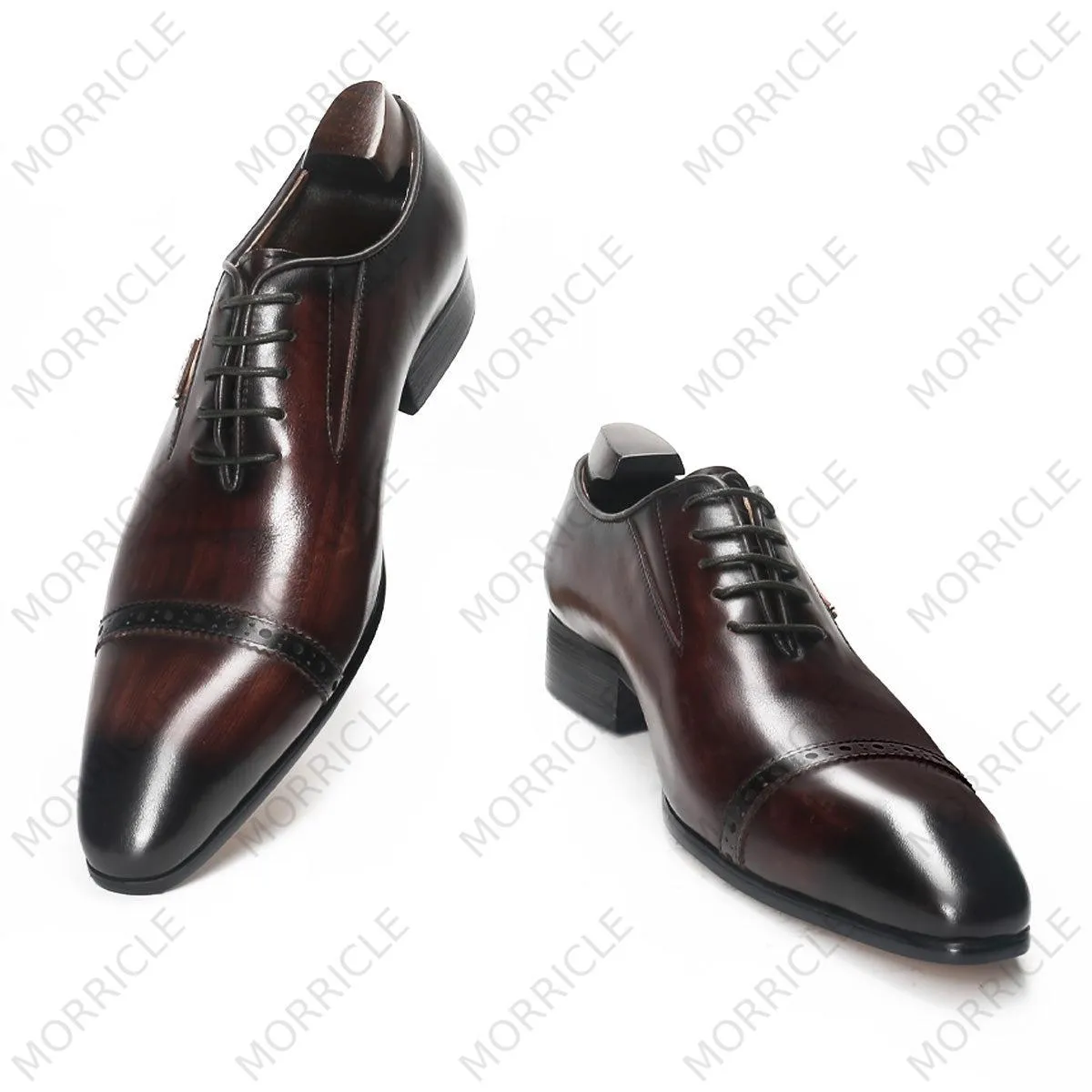 Reddish Brown Cap Toe Oxford Shoes