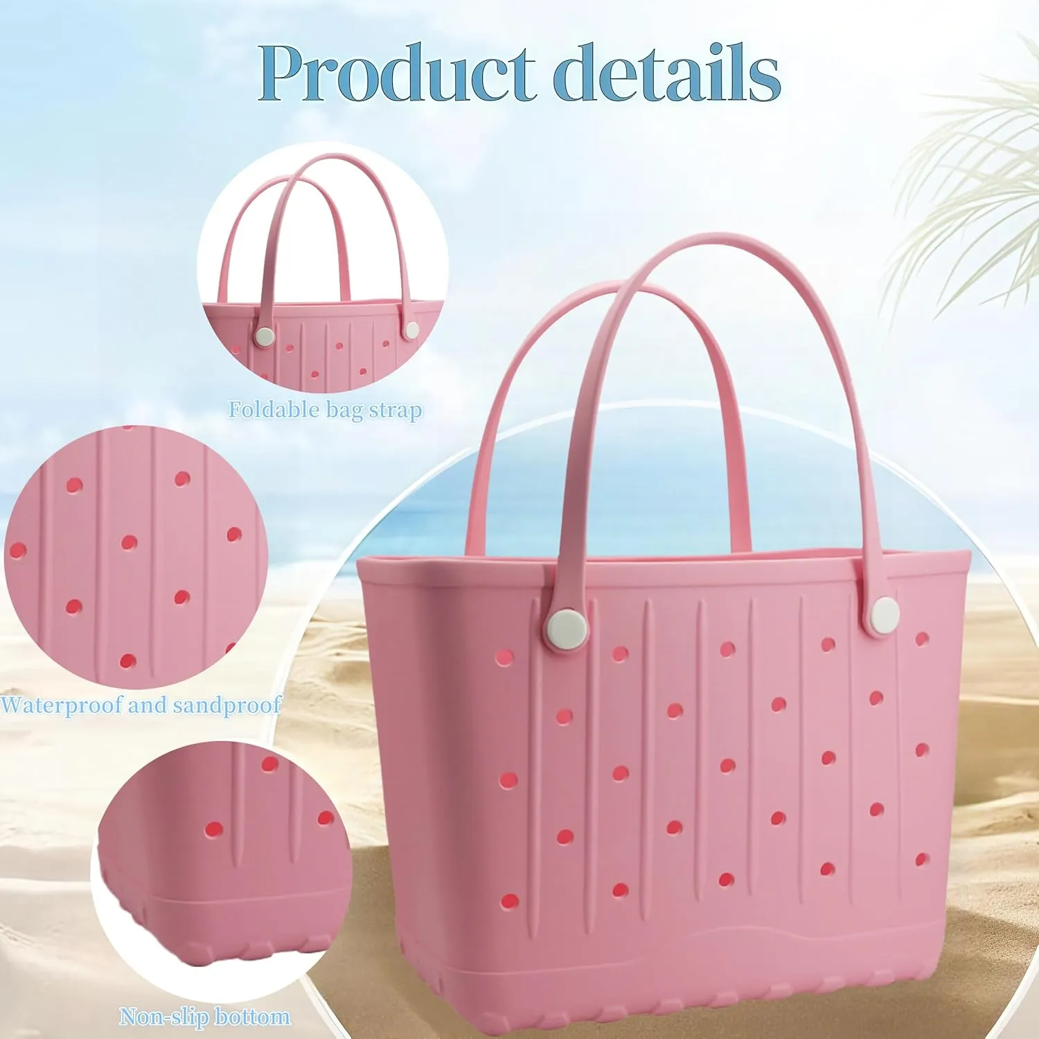 Rubber Beach Bag EVA Waterproof Tote Bags Washable Sand-proof Travel Handbags for Pool Boat Groceries Work Sports