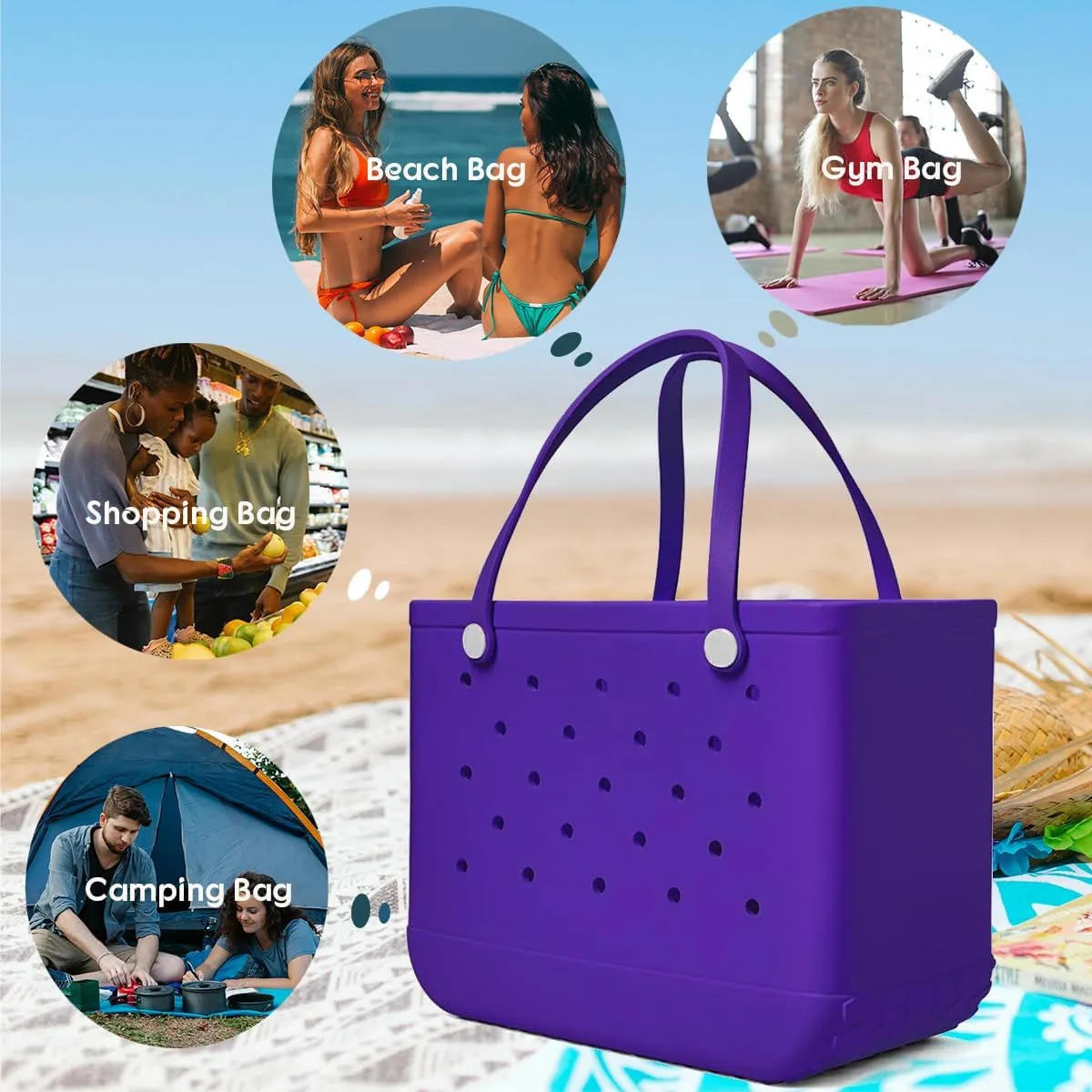 Rubber Beach Bag Waterproof Washable Tip-Proof Durable Tote Bag for Beach Pool Sports Modern Versatile Rubber Tote