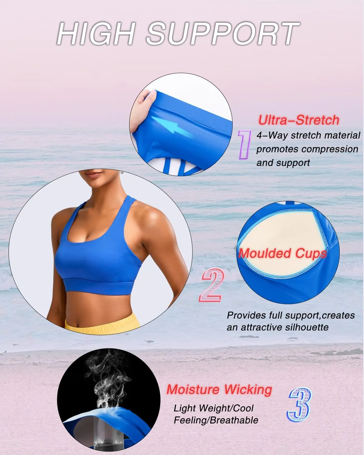 RUNNING GIRL High Impact Sports Bras for Women - Scoop Neck Strappy Sports Bra High Support Moulded Cup Workout Bra