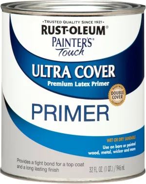 Rust-Oleum Brush On Acrylic Paint 1980502 Painters Touch Quart Latex, Flat Gray Primer, 1 (Pack of 1), 32 Fl Oz