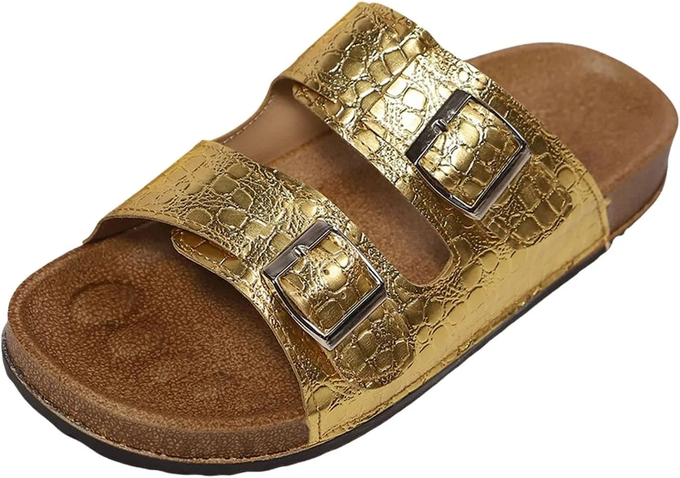 Sandals For Women 2025 Dressy 2 Buckle Flat Sandal With Arch Support Slip On Platform Shoes Casual Indoor Slippers