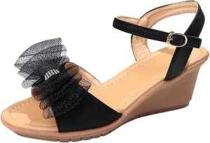 Sandals For Women 2025 Dressy Strappy High Heel Sandals Summer Trendy Bow Peep Toe Platform Platform Wedges Slides
