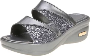 Sandals for Women 2025 Wide Width Two Bands Wedge Slippers Soft Cushion Comfortable Walking Slip on Women Shoes