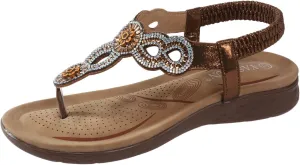 Sandals for Women Dressy Summer Beach Sandals Rhinestone Bohemian Sandals Ankle Strap Elastic T-Strap Dress Shoes