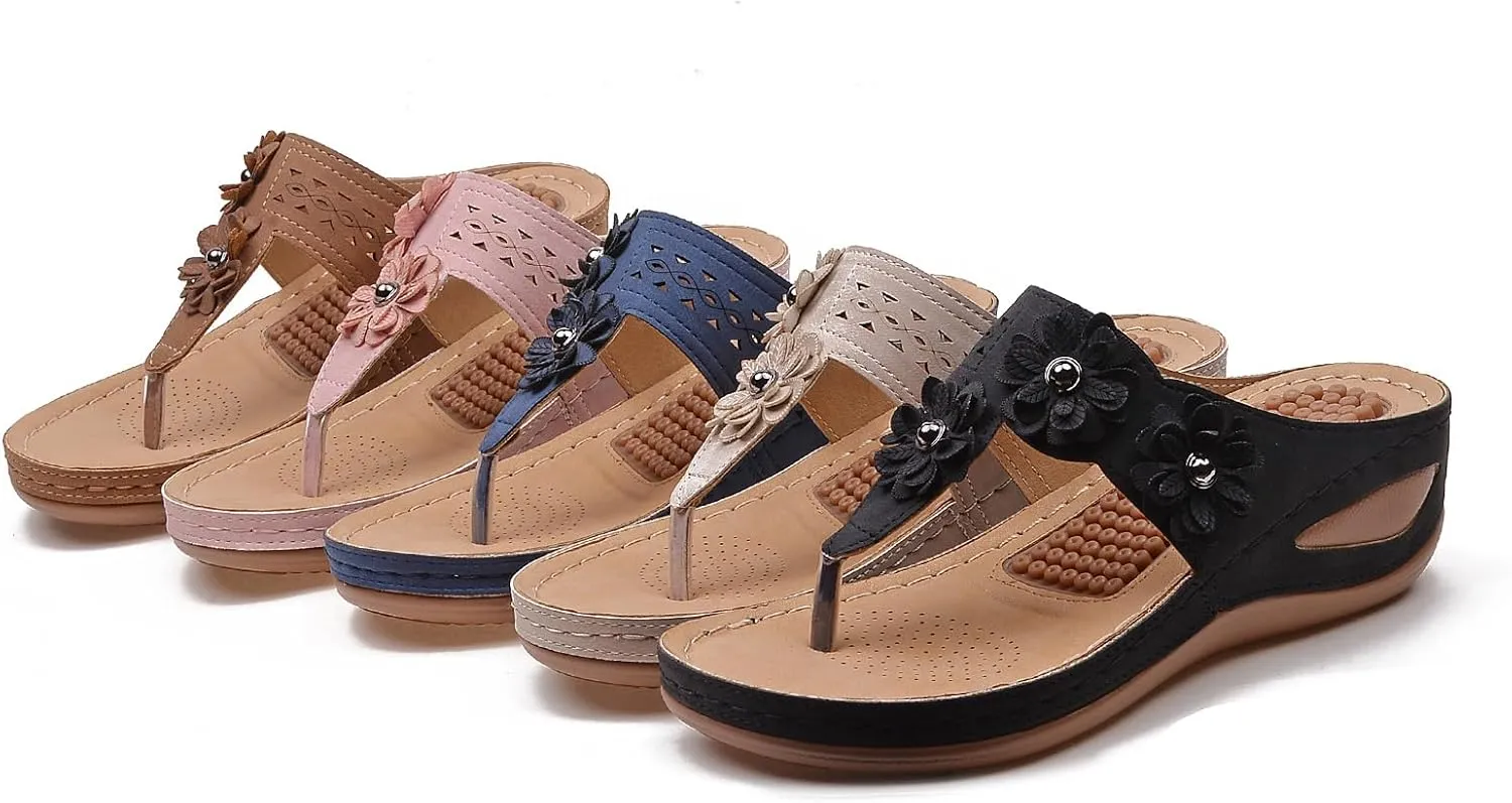 Sandals Women Wedge Shoes Summer Orthopedic Slides Flip Flops Comfortable Casual Dressy Soft Cushion Wedge Sandals Open Toe Indoor Shower Shoes for Women