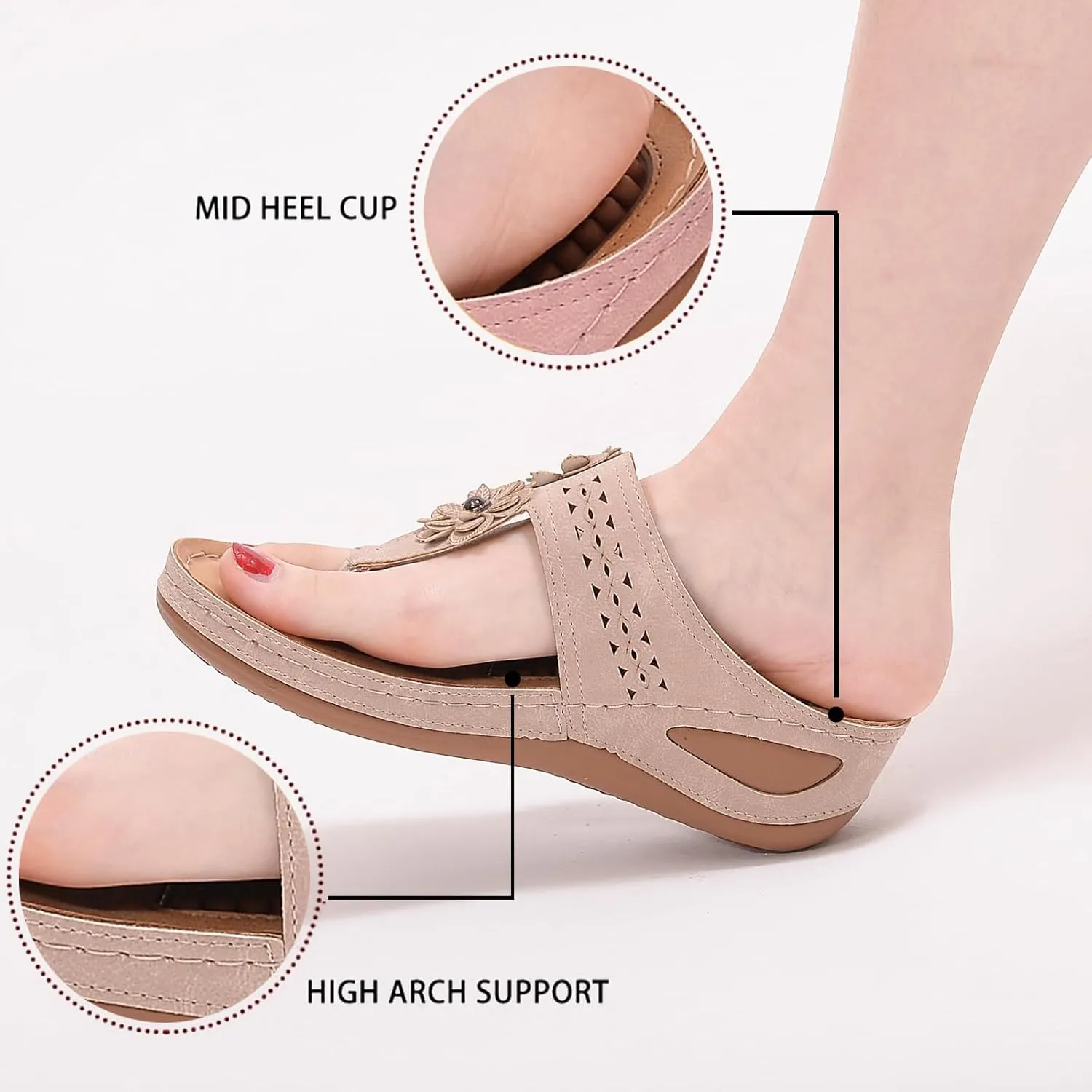 Sandals Women Wedge Shoes Summer Orthopedic Slides Flip Flops Comfortable Casual Dressy Soft Cushion Wedge Sandals Open Toe Indoor Shower Shoes for Women