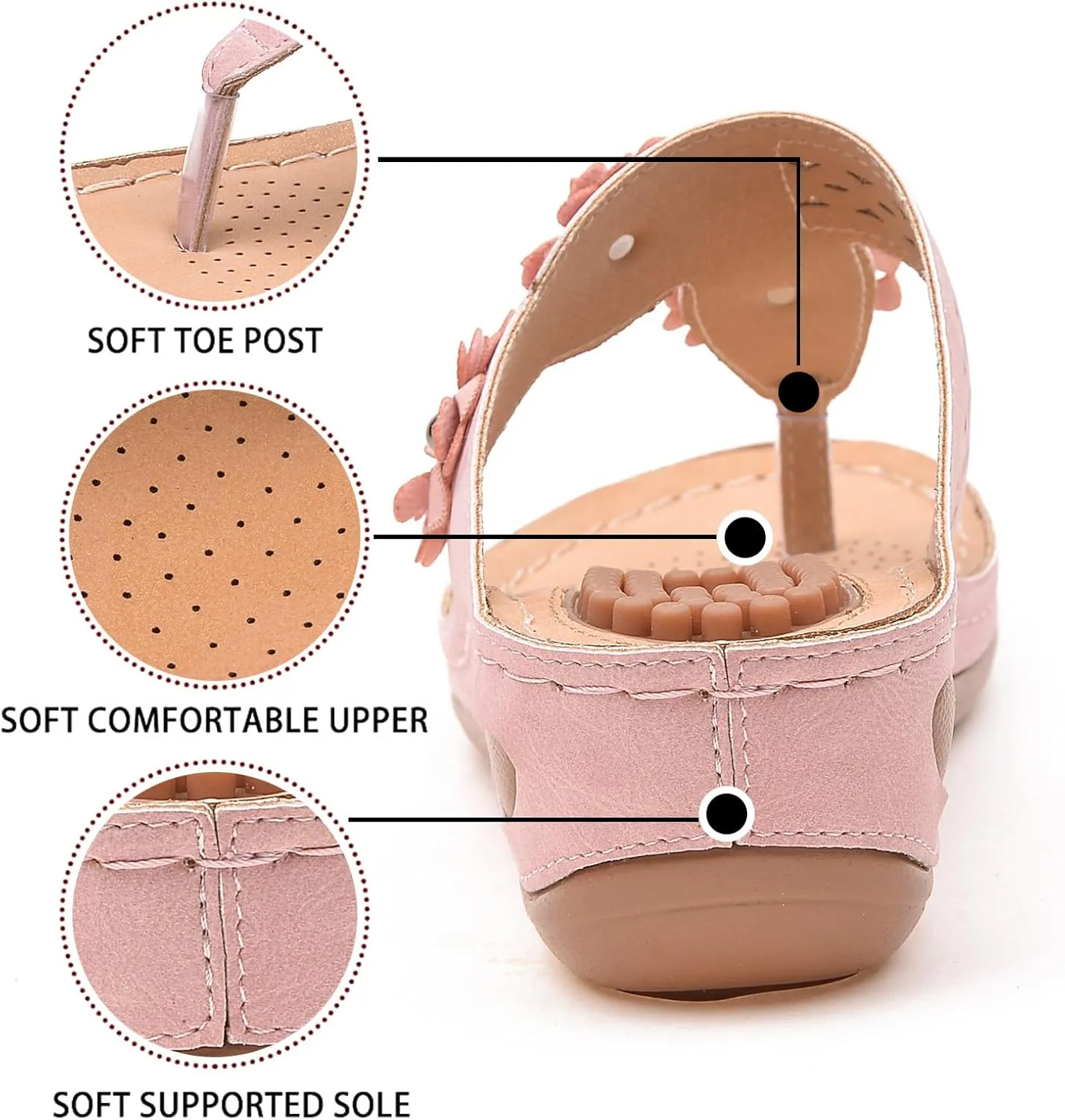 Sandals Women Wedge Shoes Summer Orthopedic Slides Flip Flops Comfortable Casual Dressy Soft Cushion Wedge Sandals Open Toe Indoor Shower Shoes for Women