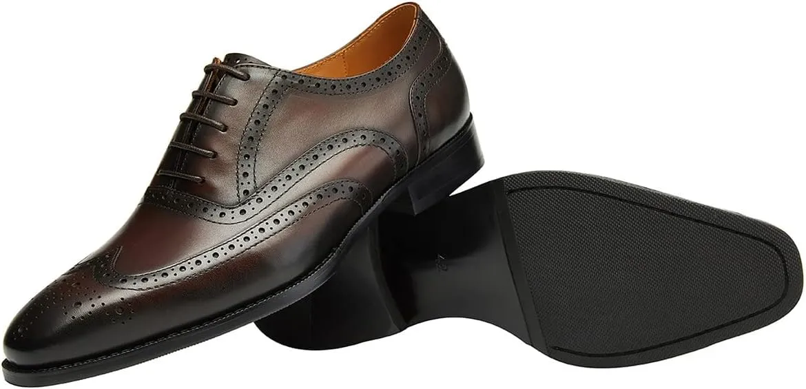 Santimon Mens Dress Shoes Leather Oxfords Wingtip Brogue Tuxedo Business Casual Wedding Shoes for Men