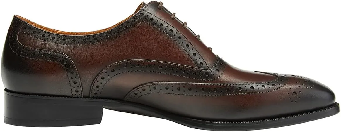 Santimon Mens Dress Shoes Leather Oxfords Wingtip Brogue Tuxedo Business Casual Wedding Shoes for Men