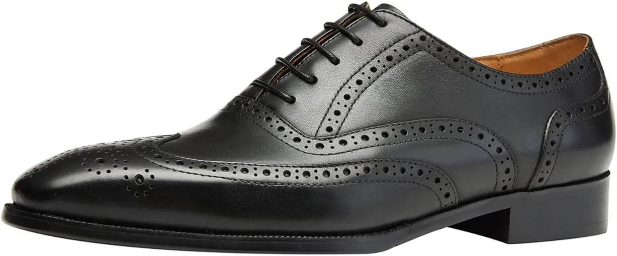 Santimon Mens Dress Shoes Leather Oxfords Wingtip Brogue Tuxedo Business Casual Wedding Shoes for Men