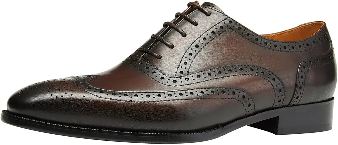Santimon Mens Dress Shoes Leather Oxfords Wingtip Brogue Tuxedo Business Casual Wedding Shoes for Men
