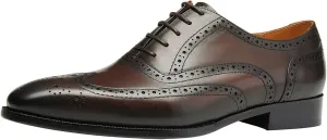 Santimon Mens Dress Shoes Leather Oxfords Wingtip Brogue Tuxedo Business Casual Wedding Shoes for Men