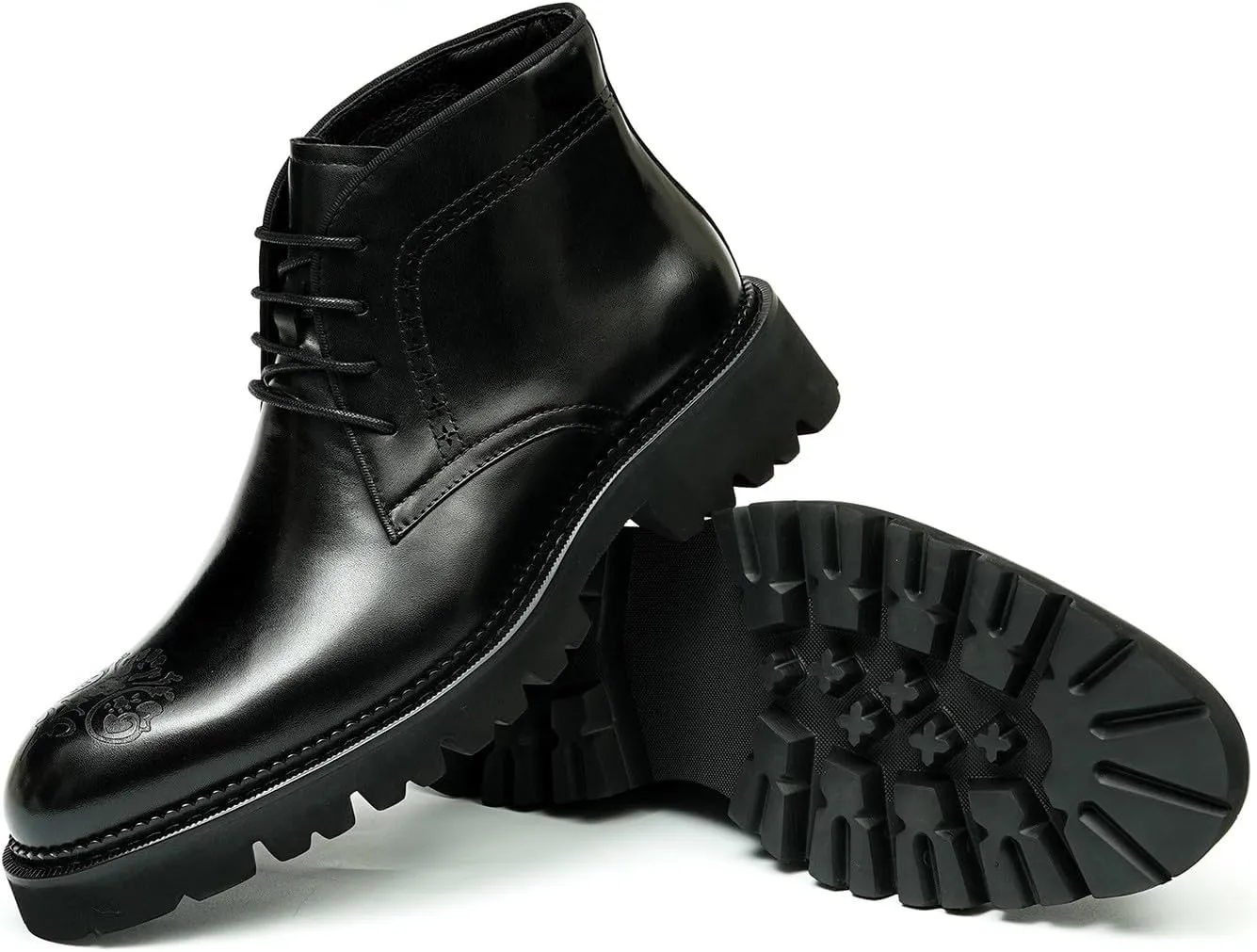 Santimon Men's Oxford Dress Formal Boots - Genuine Leather Brogue Lace-Up Chelsea Style Ankle Boots for Business, Prom Wedding & Formal Wear