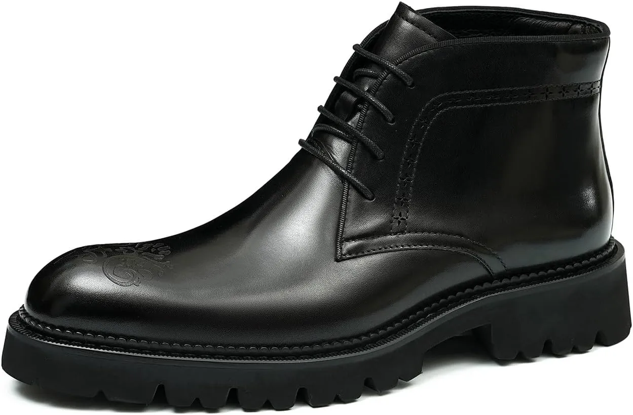 Santimon Men's Oxford Dress Formal Boots - Genuine Leather Brogue Lace-Up Chelsea Style Ankle Boots for Business, Prom Wedding & Formal Wear