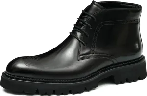 Santimon Men's Oxford Dress Formal Boots - Genuine Leather Brogue Lace-Up Chelsea Style Ankle Boots for Business, Prom Wedding & Formal Wear