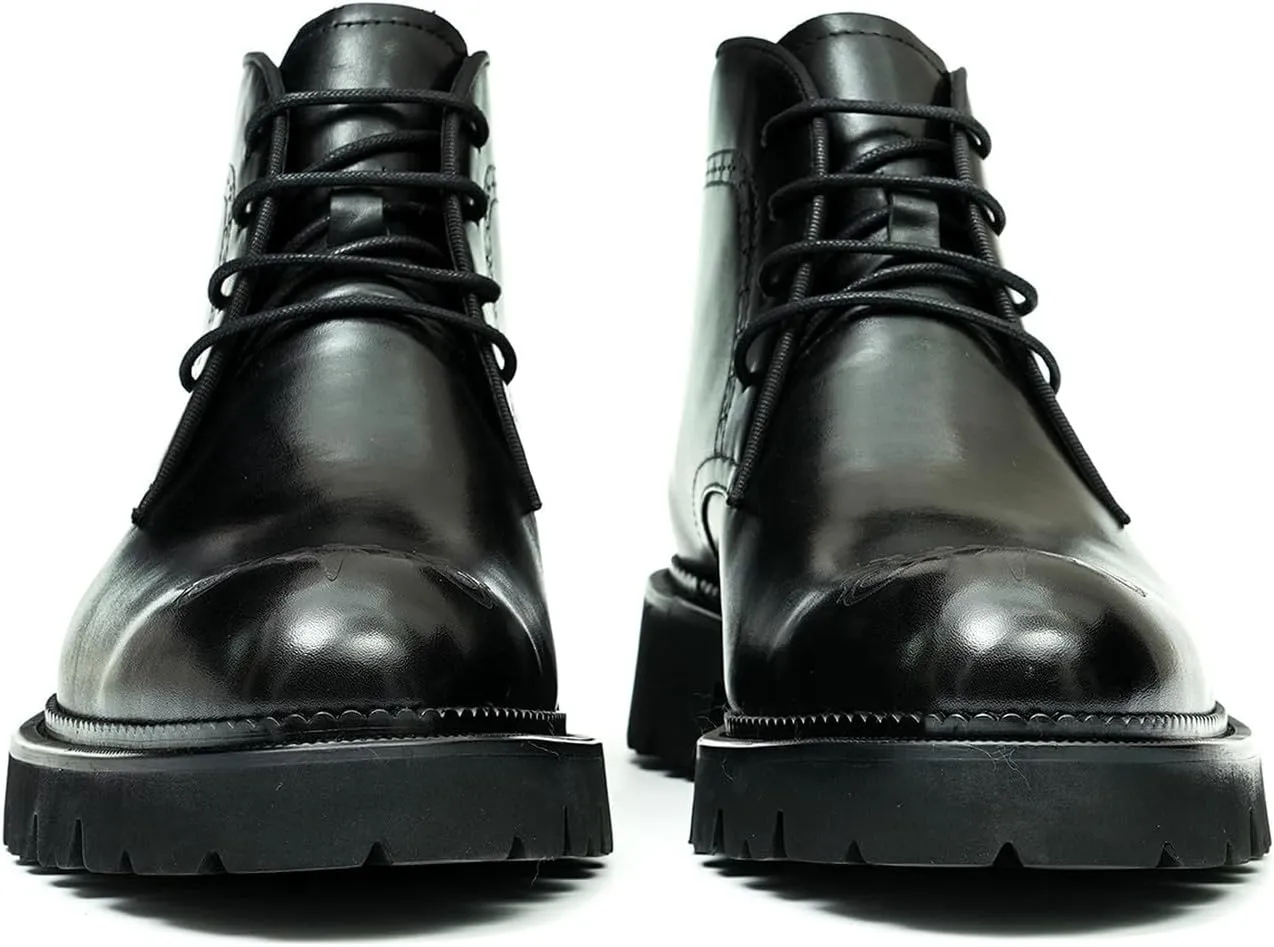 Santimon Men's Oxford Dress Formal Boots - Genuine Leather Brogue Lace-Up Chelsea Style Ankle Boots for Business, Prom Wedding & Formal Wear