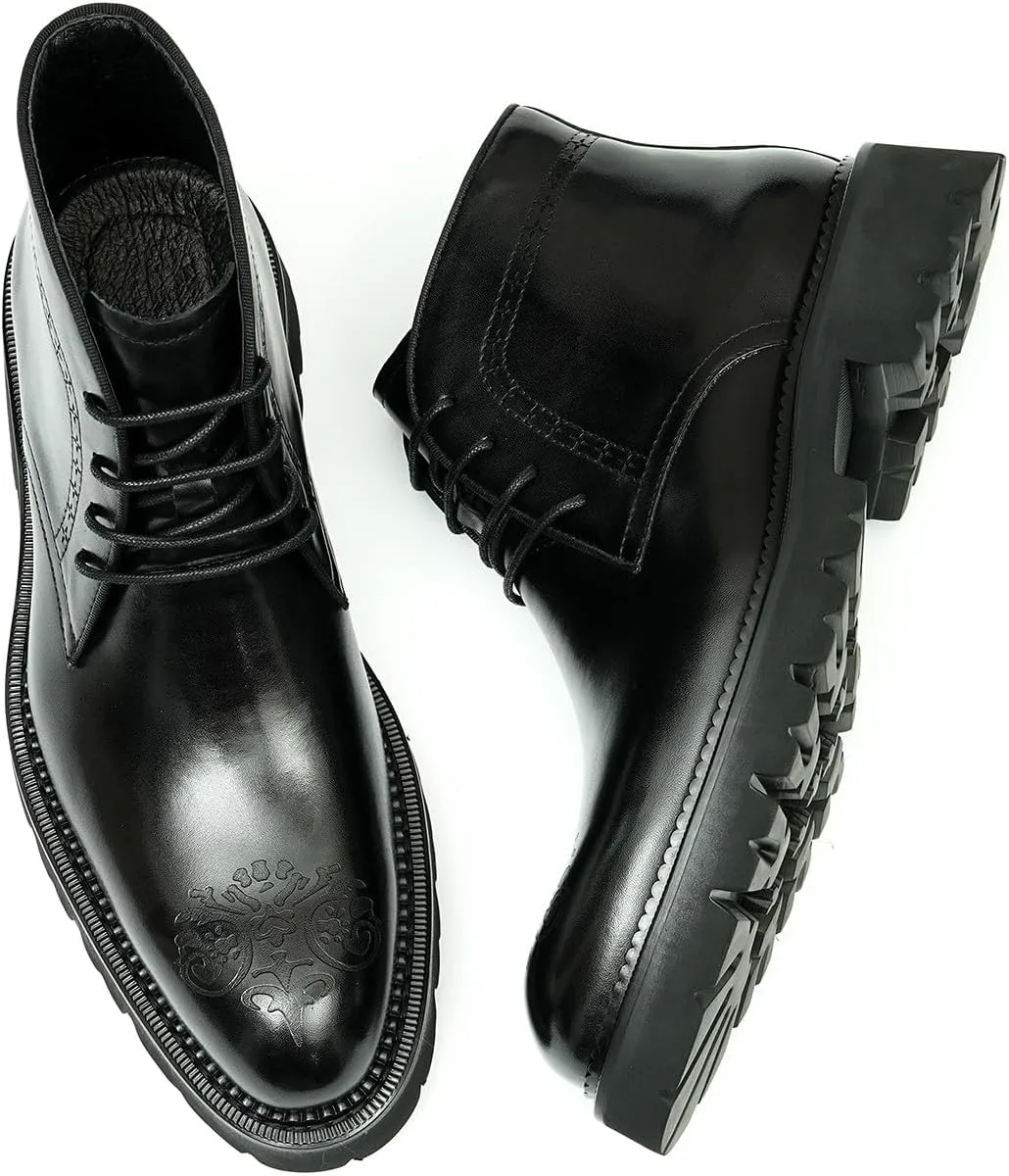 Santimon Men's Oxford Dress Formal Boots - Genuine Leather Brogue Lace-Up Chelsea Style Ankle Boots for Business, Prom Wedding & Formal Wear