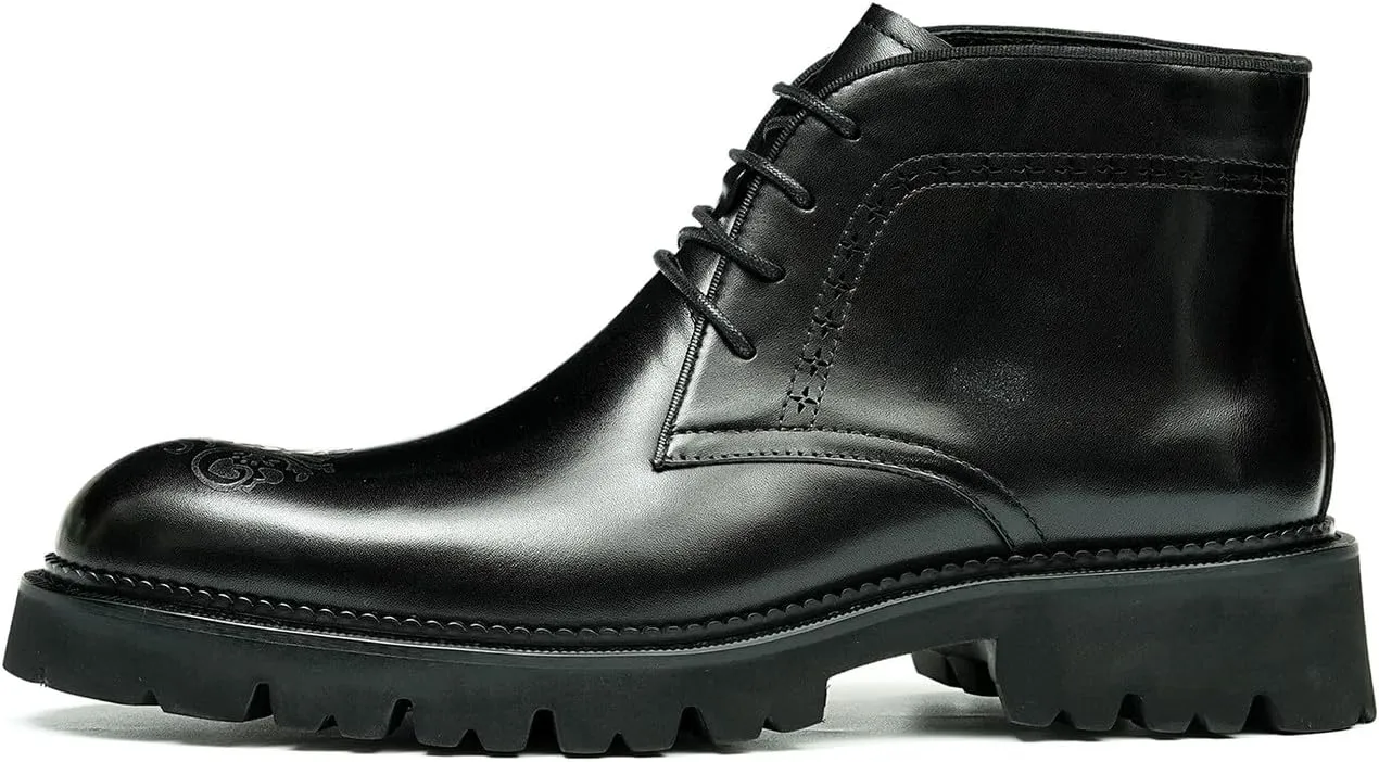 Santimon Men's Oxford Dress Formal Boots - Genuine Leather Brogue Lace-Up Chelsea Style Ankle Boots for Business, Prom Wedding & Formal Wear
