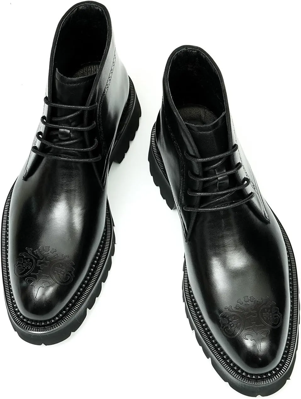 Santimon Men's Oxford Dress Formal Boots - Genuine Leather Brogue Lace-Up Chelsea Style Ankle Boots for Business, Prom Wedding & Formal Wear