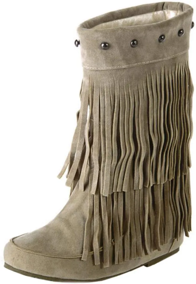 Scaoruki Classic Fringe Mid Women Boots Pull On Flat Winter Shoes