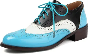 Scaoruki Leisure Oxford Shoes Women Two Tone Wingtip Brogue Shoes