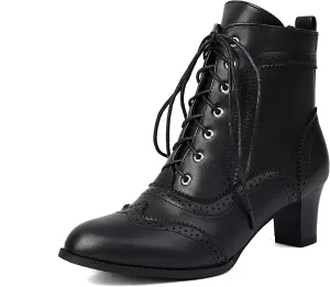 SEIFIN Women's Lace Up Vintage Victorian Boots for Women Chunky Heel Brogue Ankle Boots Witch Shoes Oxford Wingtip Boots Round Toe Pirate Boots Shoes