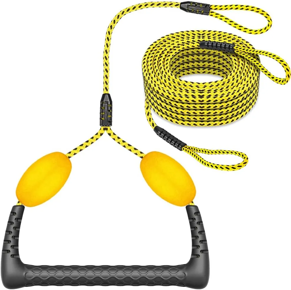 SELEWARE Water Ski Rope, Waterboard Rope, Soft Rubber Handle with 2 Floats, 2 Section, Boat Tow Rope, Towable Tube, 4000 lbs Capacity
