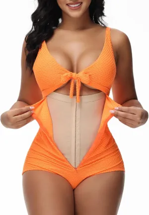 SHAPSHE Women's Tummy Control Swimsuit One Piece Slimming Bathing Suit Cutout Tie Knot Front Bikini Push Up Swimwear