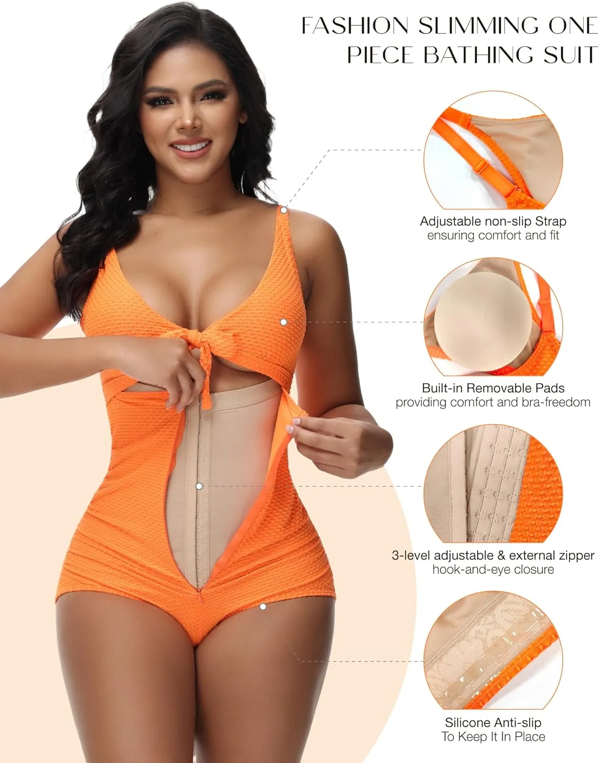 SHAPSHE Women's Tummy Control Swimsuit One Piece Slimming Bathing Suit Cutout Tie Knot Front Bikini Push Up Swimwear